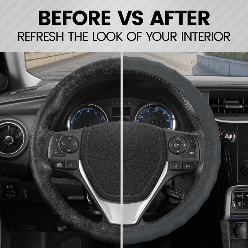 BDK SW-899-SG Leather Car Steering Wheel Cover Size 13.5 to 14.5" Universal Fit, Easy Installation, Small, Gray - Image 4